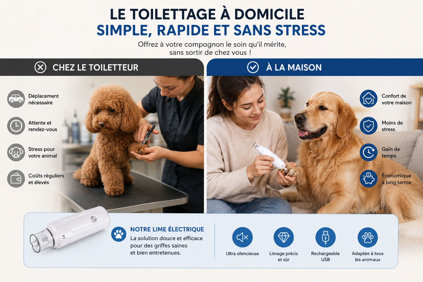 PawTrim Pro™ – Lime Électrique Silencieuse pour Griffes de Chien