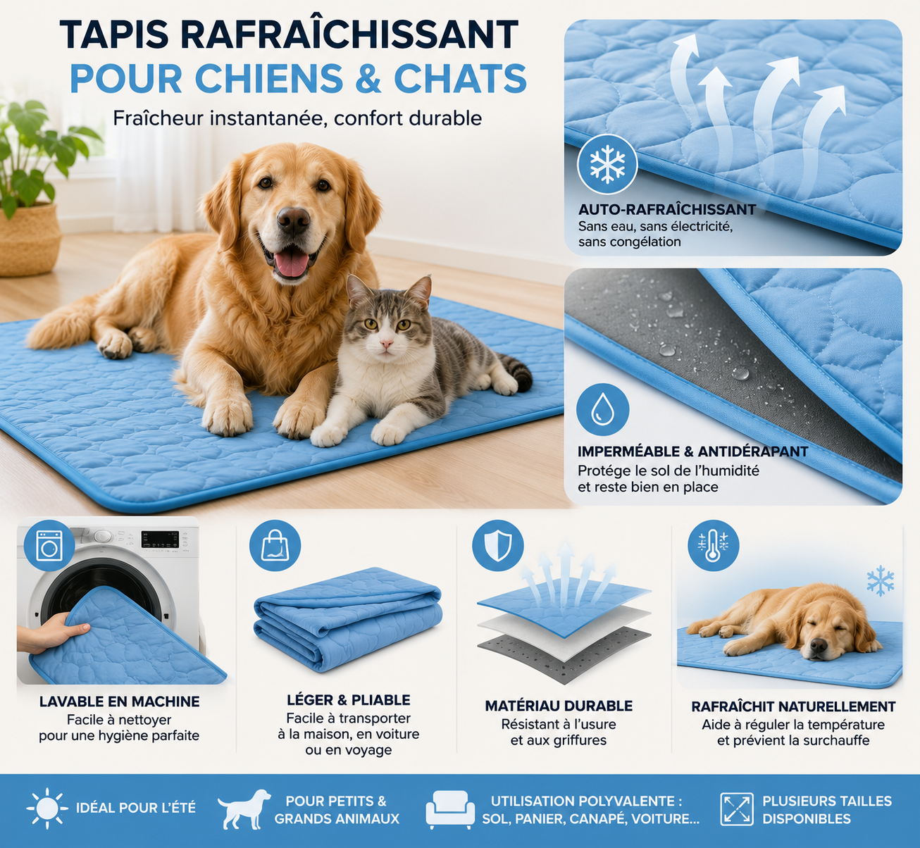 FreshPaw™ – Tapis Rafraîchissant Auto-Refroidissant pour Chien et Chat