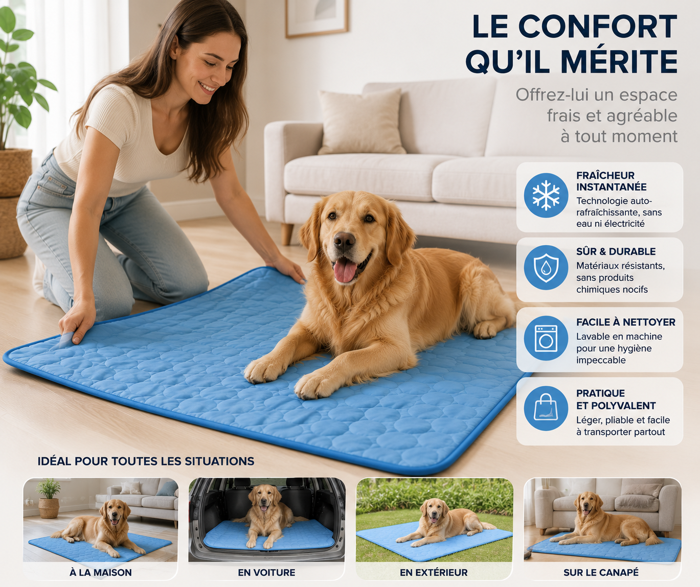 FreshPaw™ – Tapis Rafraîchissant Auto-Refroidissant pour Chien et Chat