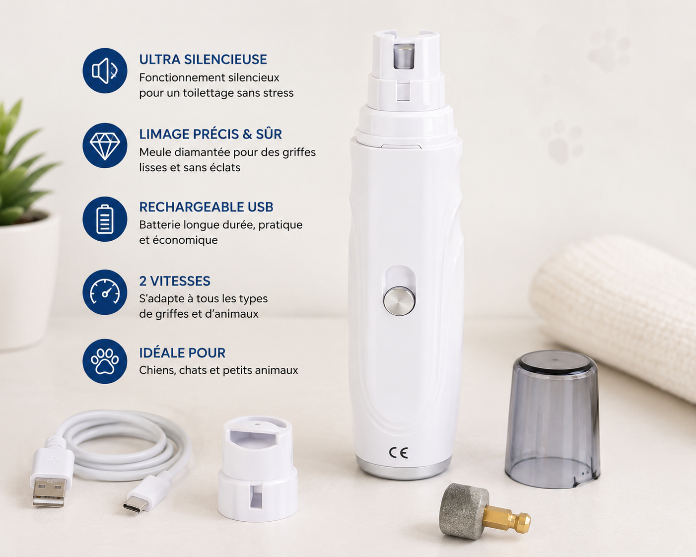 PawTrim Pro™ – Lime Électrique Silencieuse pour Griffes de Chien