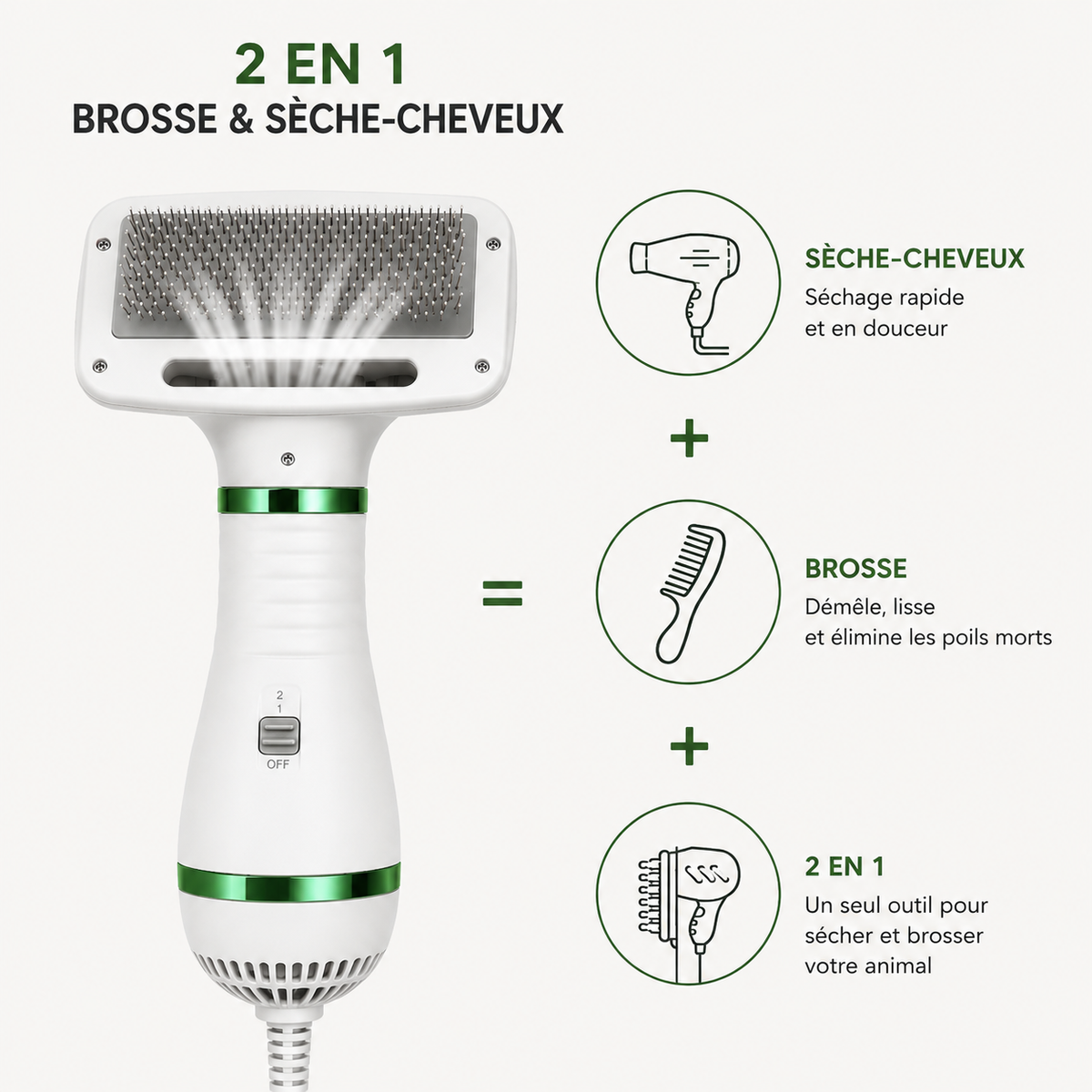 Brosse séchante pour chien 2 en 1 Pawdrion avec fonction brossage et séchage