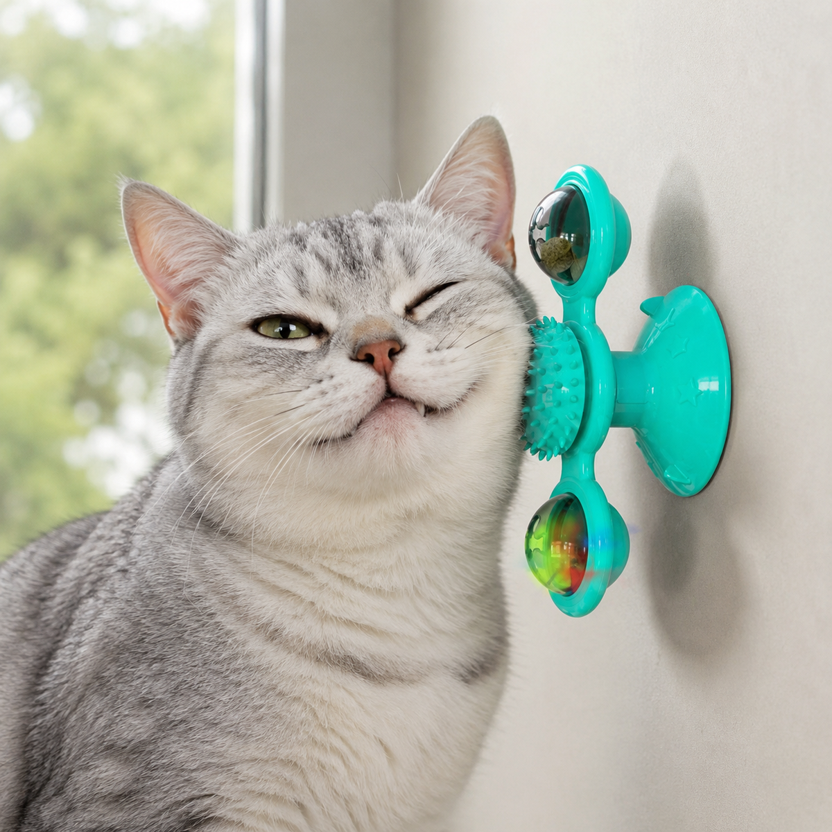 Chat jouant avec un jouet interactif à ventouse
