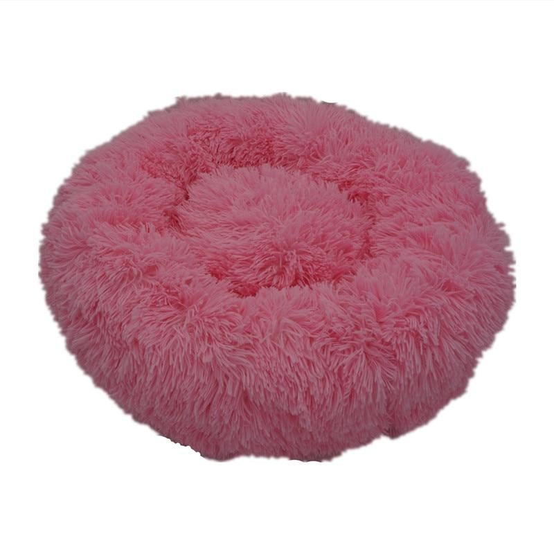 Coussin rond moelleux pour chien avec rebord surélevé