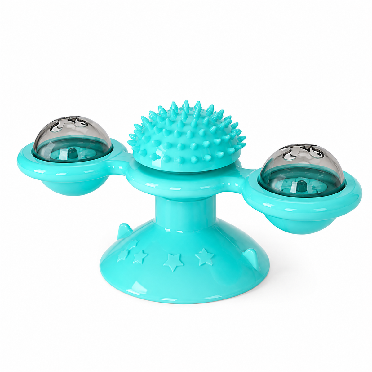 Jouet pour chat à ventouse avec moulin rotatif turquoise