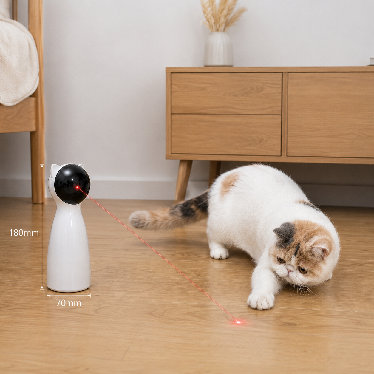 70mm
Jouet laser automatique pour chat avec point laser et dimensions de 180 mm