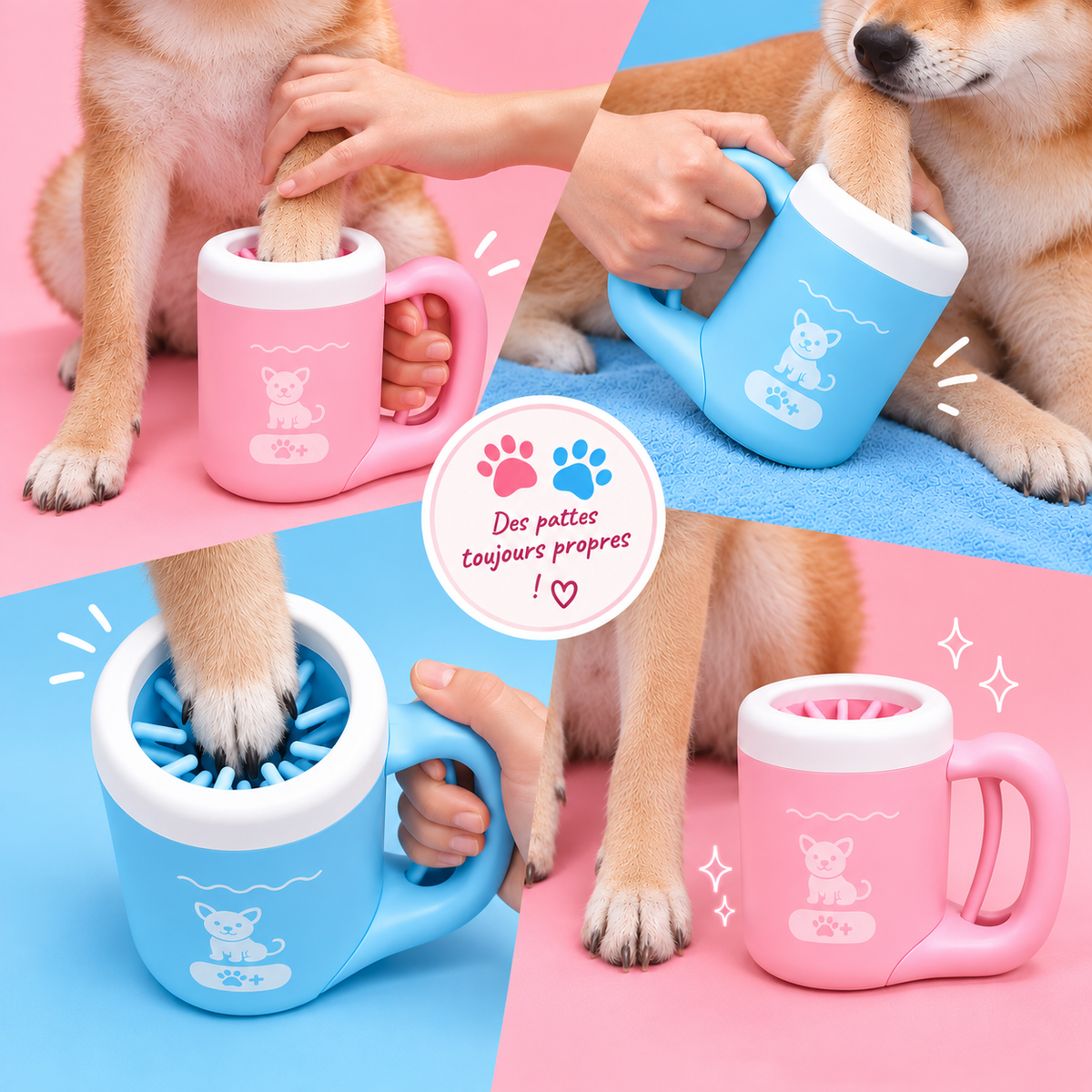 Gros plan des embouts en silicone souple du nettoyeur de pattes pour chien