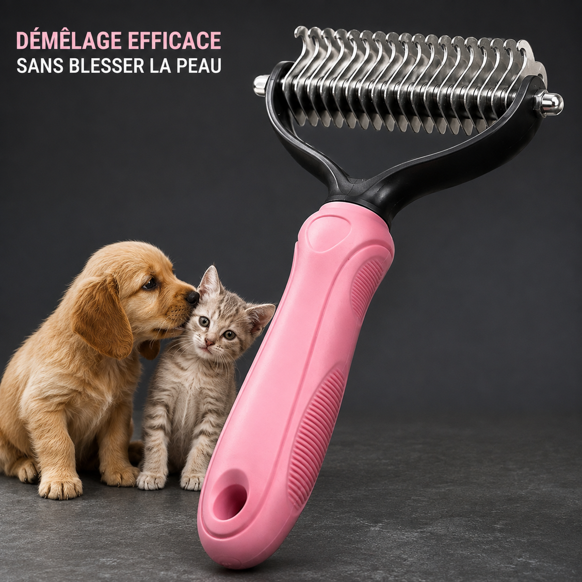 Peigne démêlant pour chien et chat avec poignée ergonomique